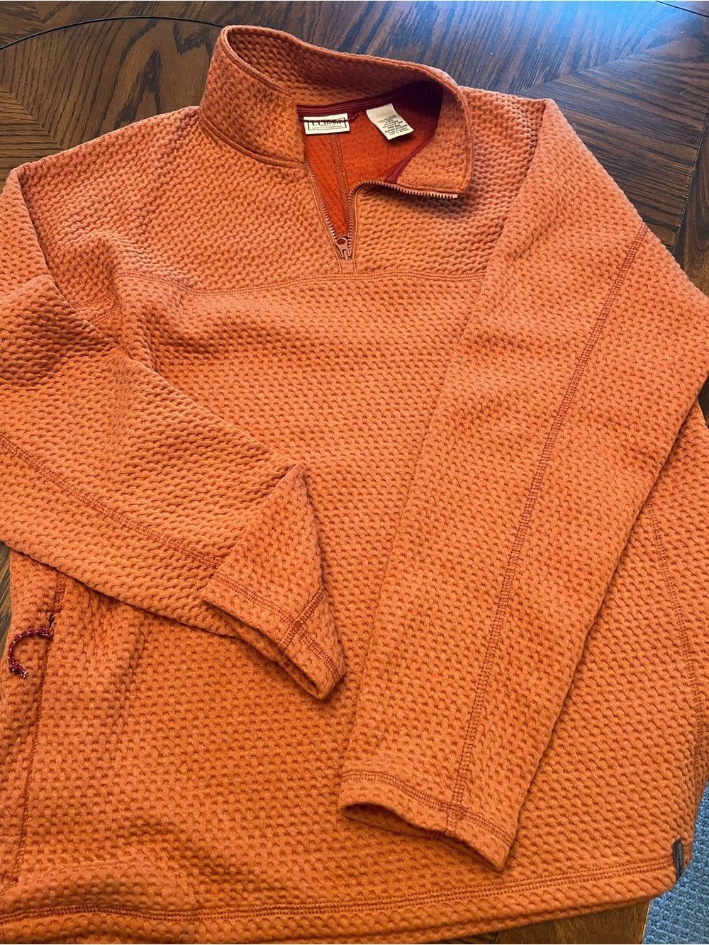 L.L.Bean Orange Waffle Knit 1/4 Zip Mock Neck Pullover Sweater Men's M Reg # 496